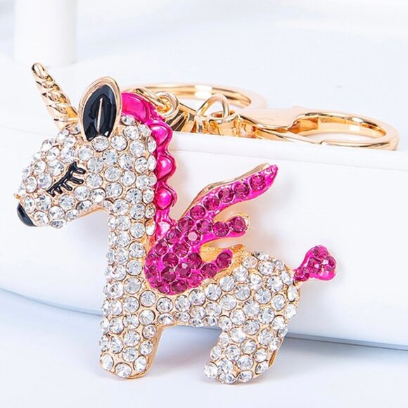 Unicorn Keychain Fuchsia Rhinestone Unicorn Charm Bag Charm Keychain Horse Charm - Picture 8 of 12